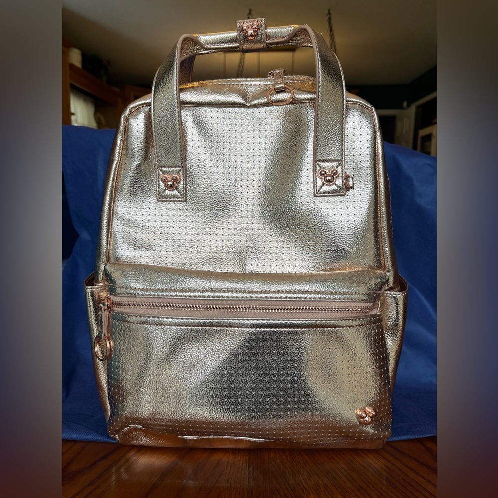 Disney Rose Gold Metallic Backpack with Perforated Design